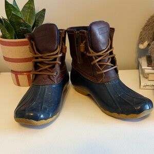 Brown and Navy Duck Boots